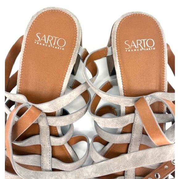 Franco Sarto Leather Gladiator Block Heel Sandals in Grey – Size 10 M - Picture 6 of 6